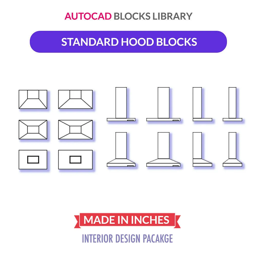 Autocad Standard Hood Blocks | Plan & Elevation Views