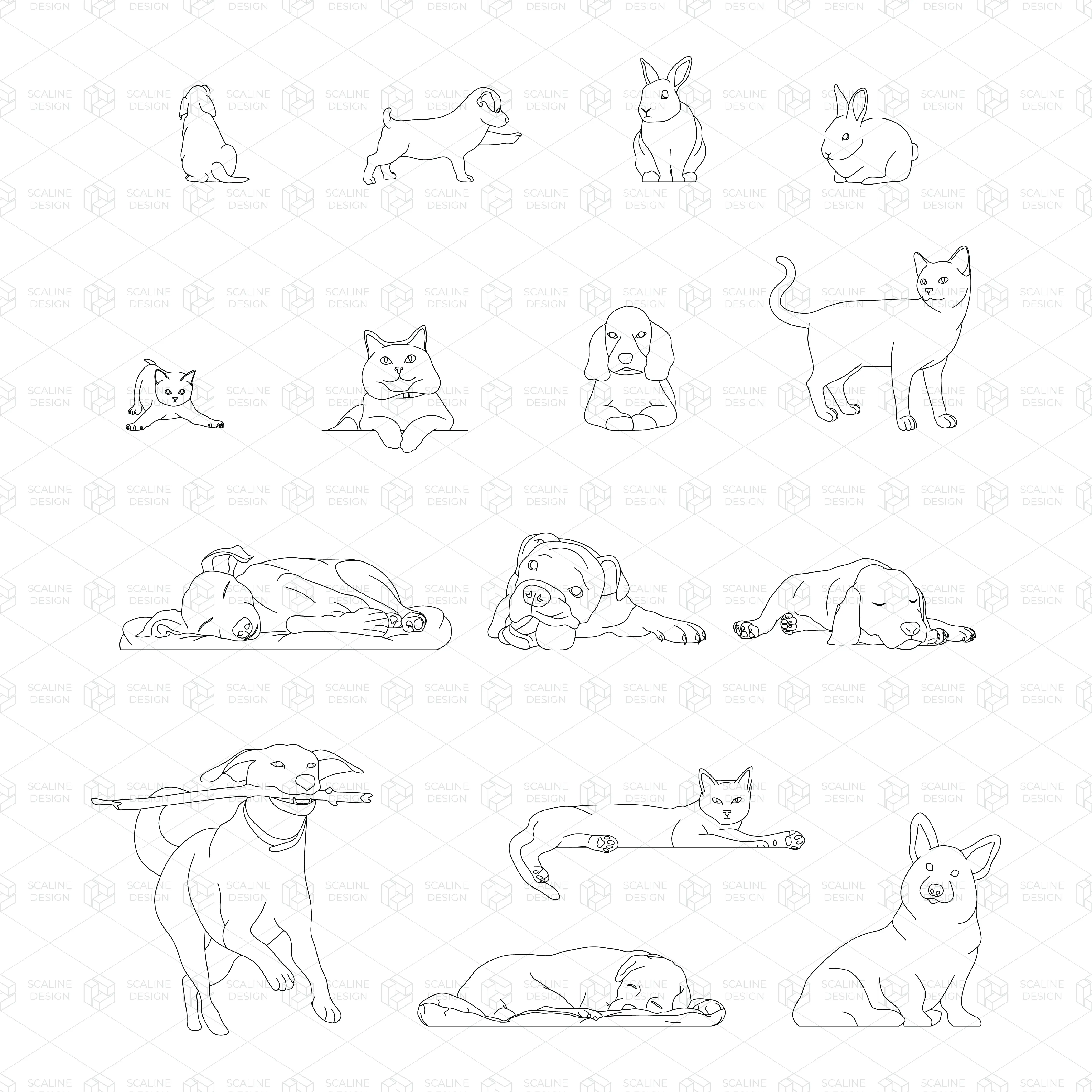 Cad & Vector Pets – Domestic Animals (Elevation)