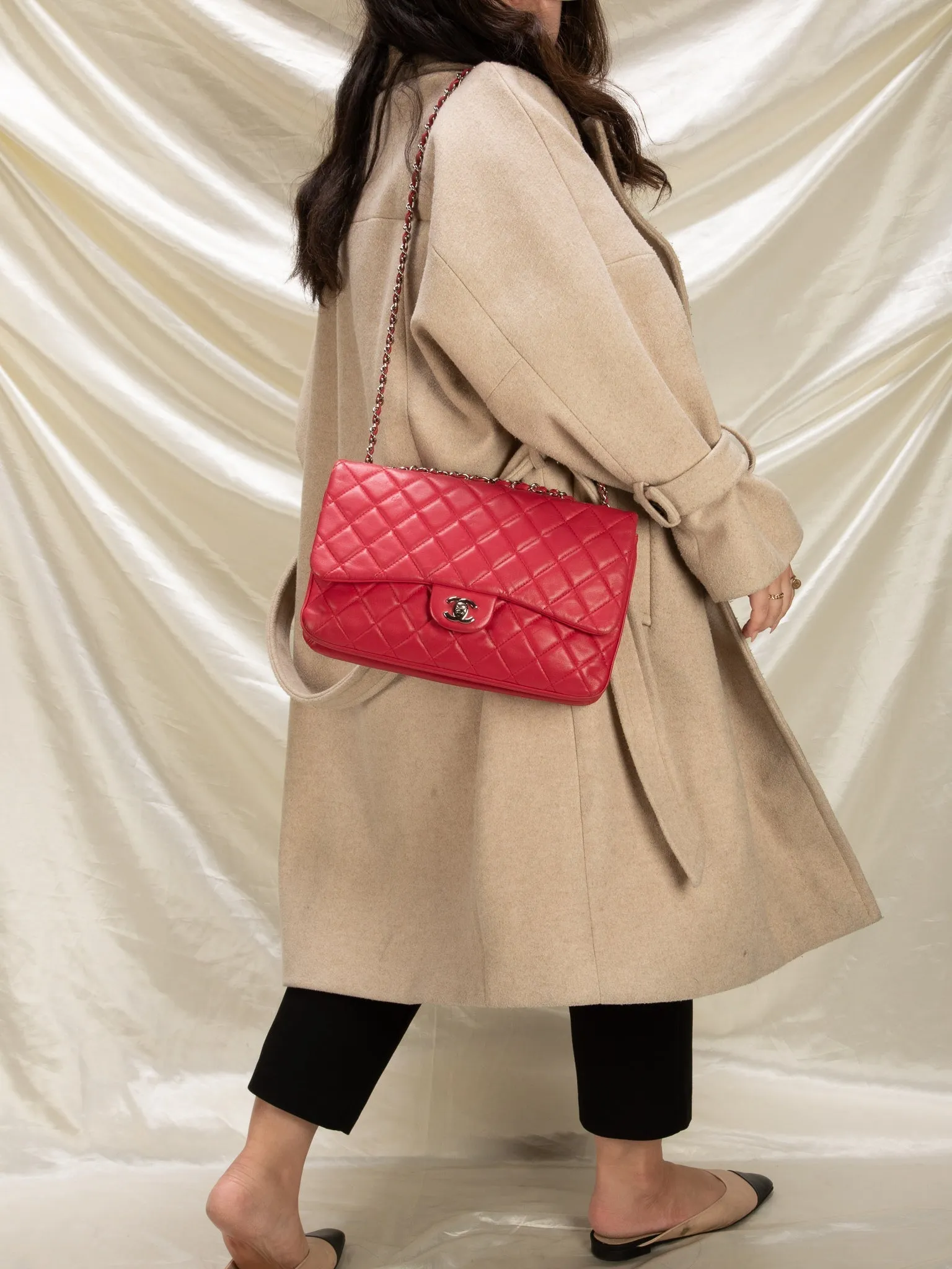 Chanel Lambskin Red Half Flap