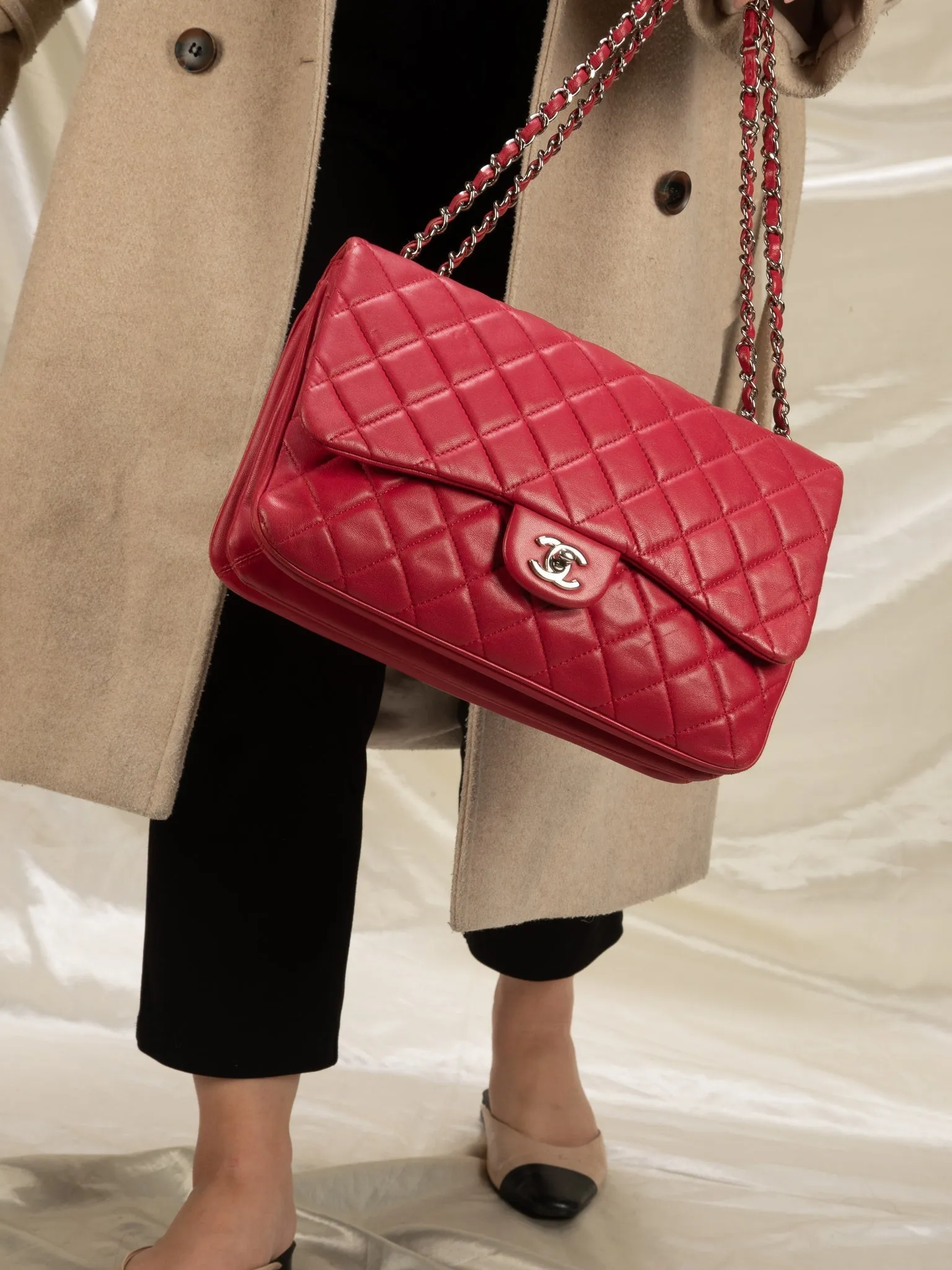 Chanel Lambskin Red Half Flap
