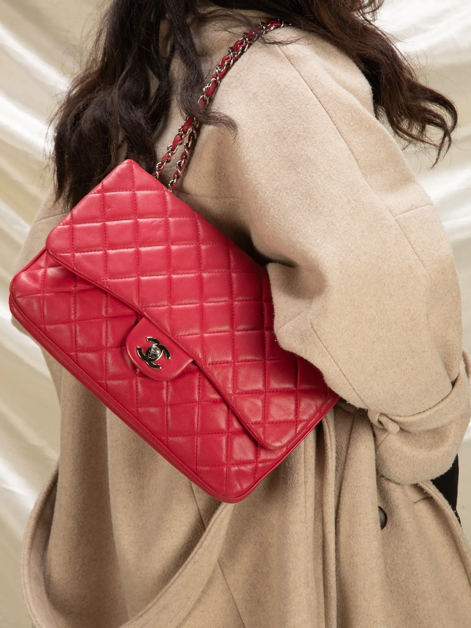 Chanel Lambskin Red Half Flap