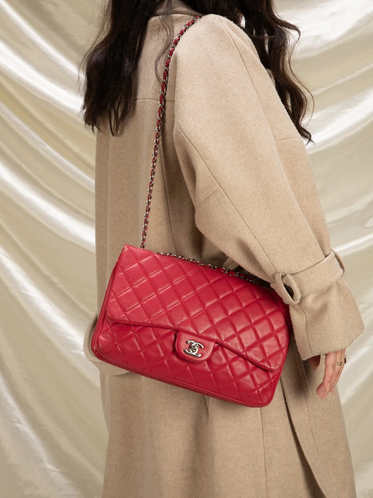 Chanel Lambskin Red Half Flap