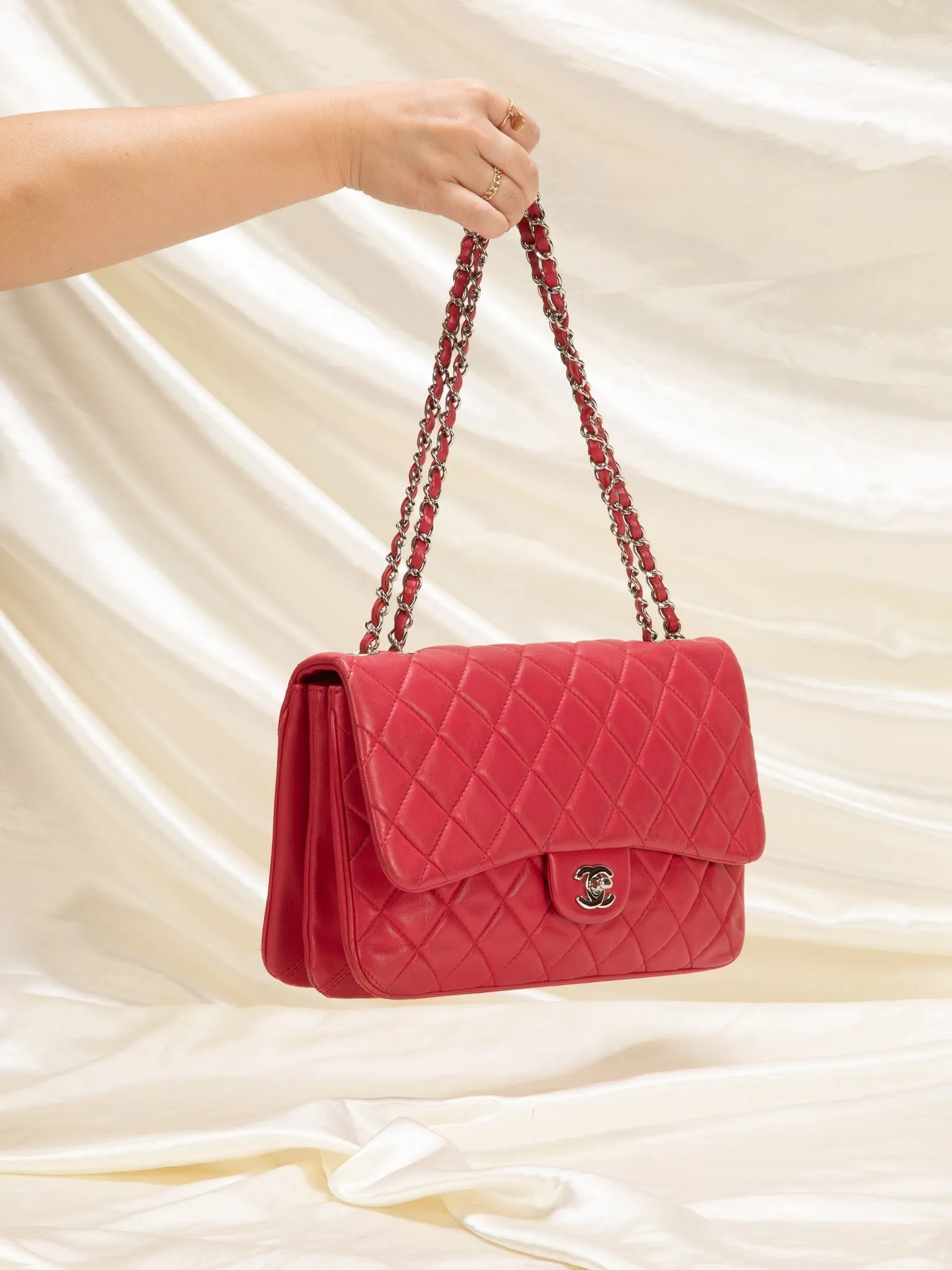 Chanel Lambskin Red Half Flap