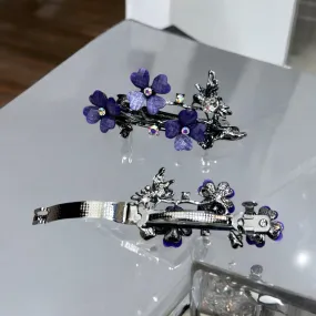 Flower with Stone type Spring Hairclip for Women - Purple