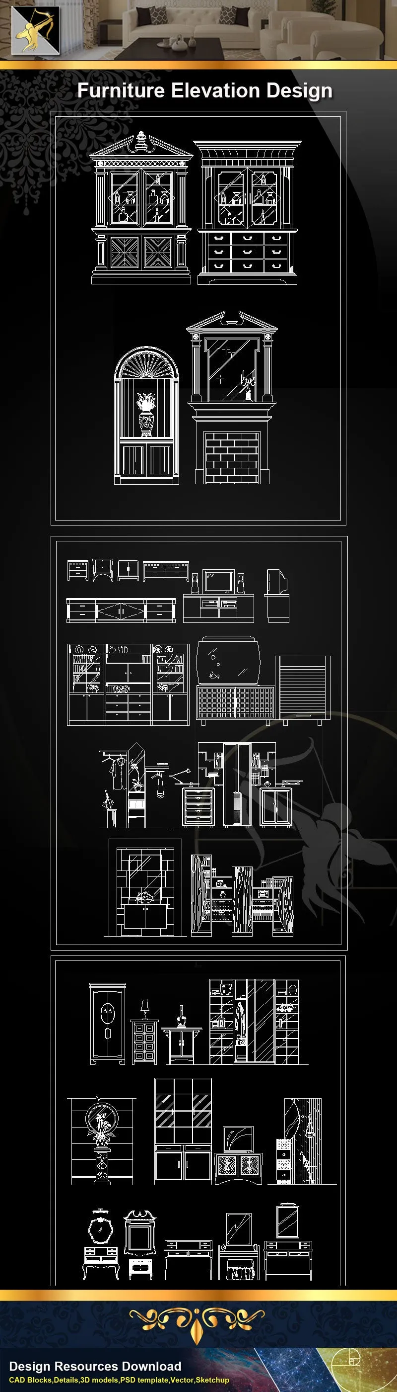 ★Interior Design CAD Blocks -Furniture Elevation Design
