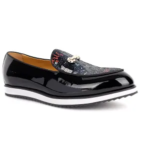 John Foster  Men's Glossy Black And Maceron Leather Shoe