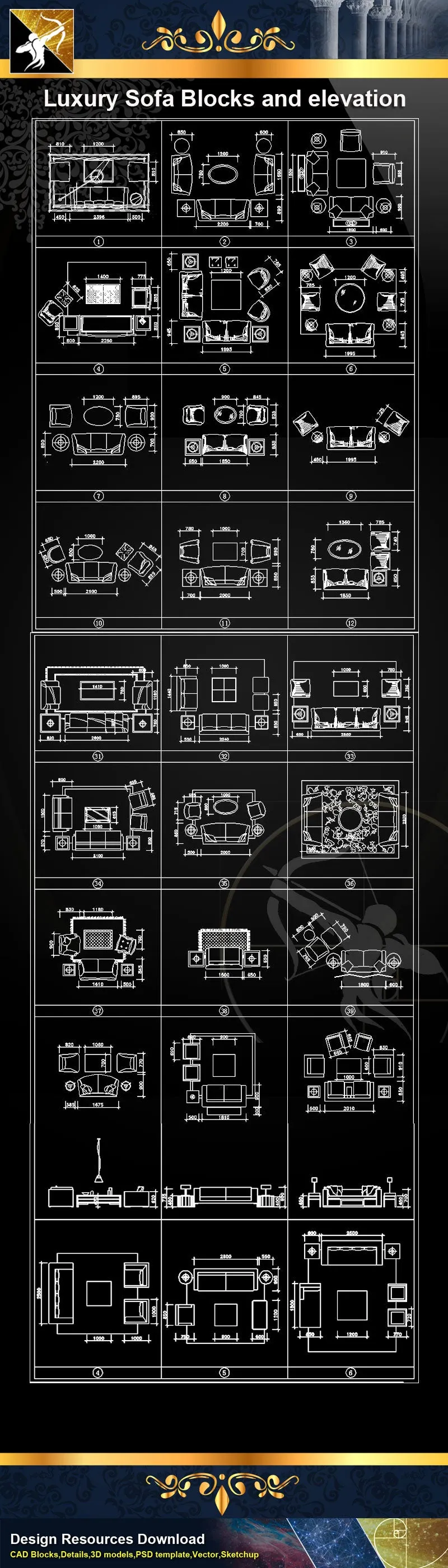 ★Luxury Sofa Blocks and elevation