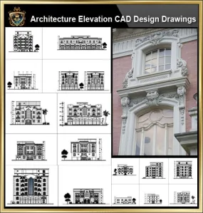 ★【Over 170  Architecture Elevation,Building elevation CAD Design,Details,Elevation Collection】Facade design, building facade, home facade, building facade@Autocad Blocks,Drawings,CAD Details,Elevation