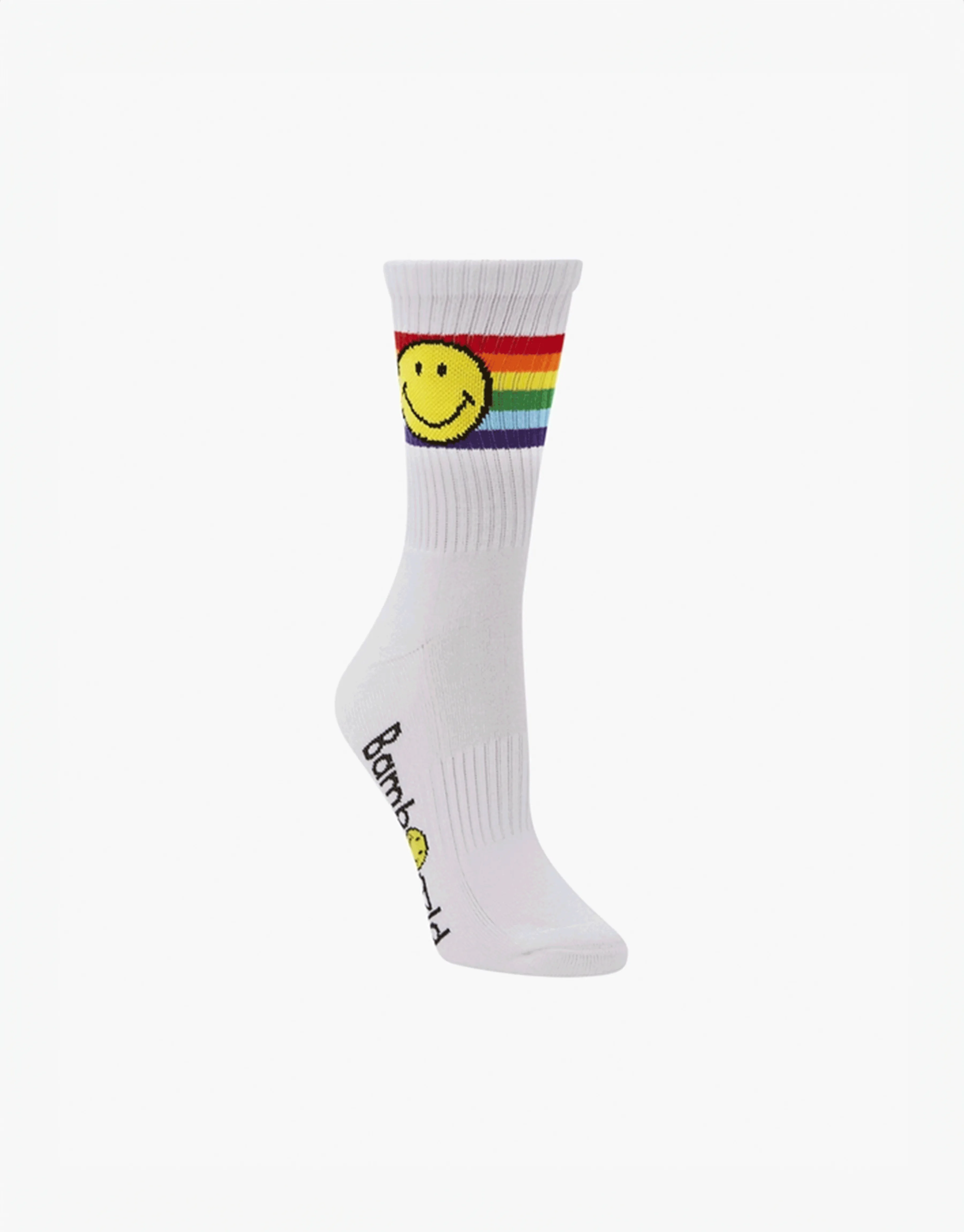 Womens Smiley Proud Sports Crew Bamboo Sock - White