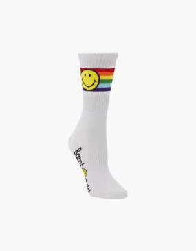 Womens Smiley Proud Sports Crew Bamboo Sock - White